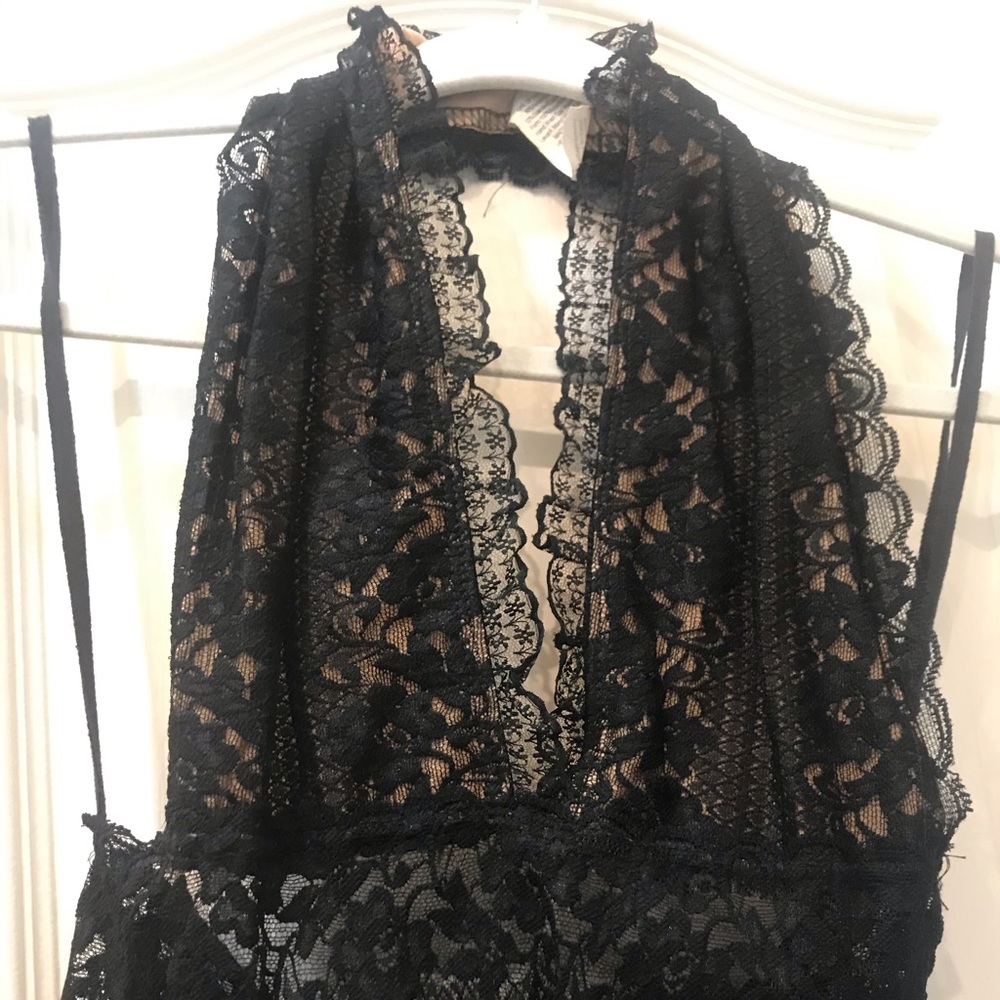 Black bareback lace blouse